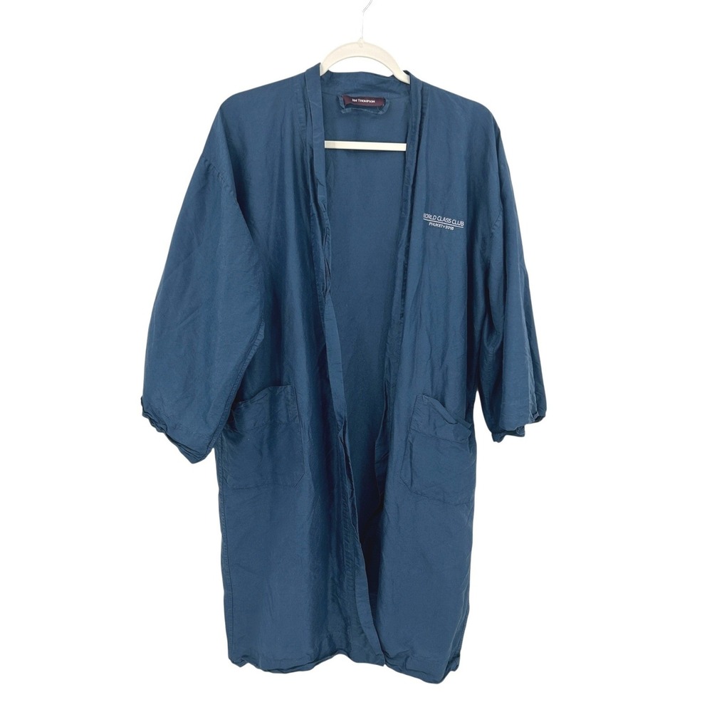 Jim Thompson Silk Open Front Kimono Robe Pockets Blue Quiet Luxury Resort Lounge
